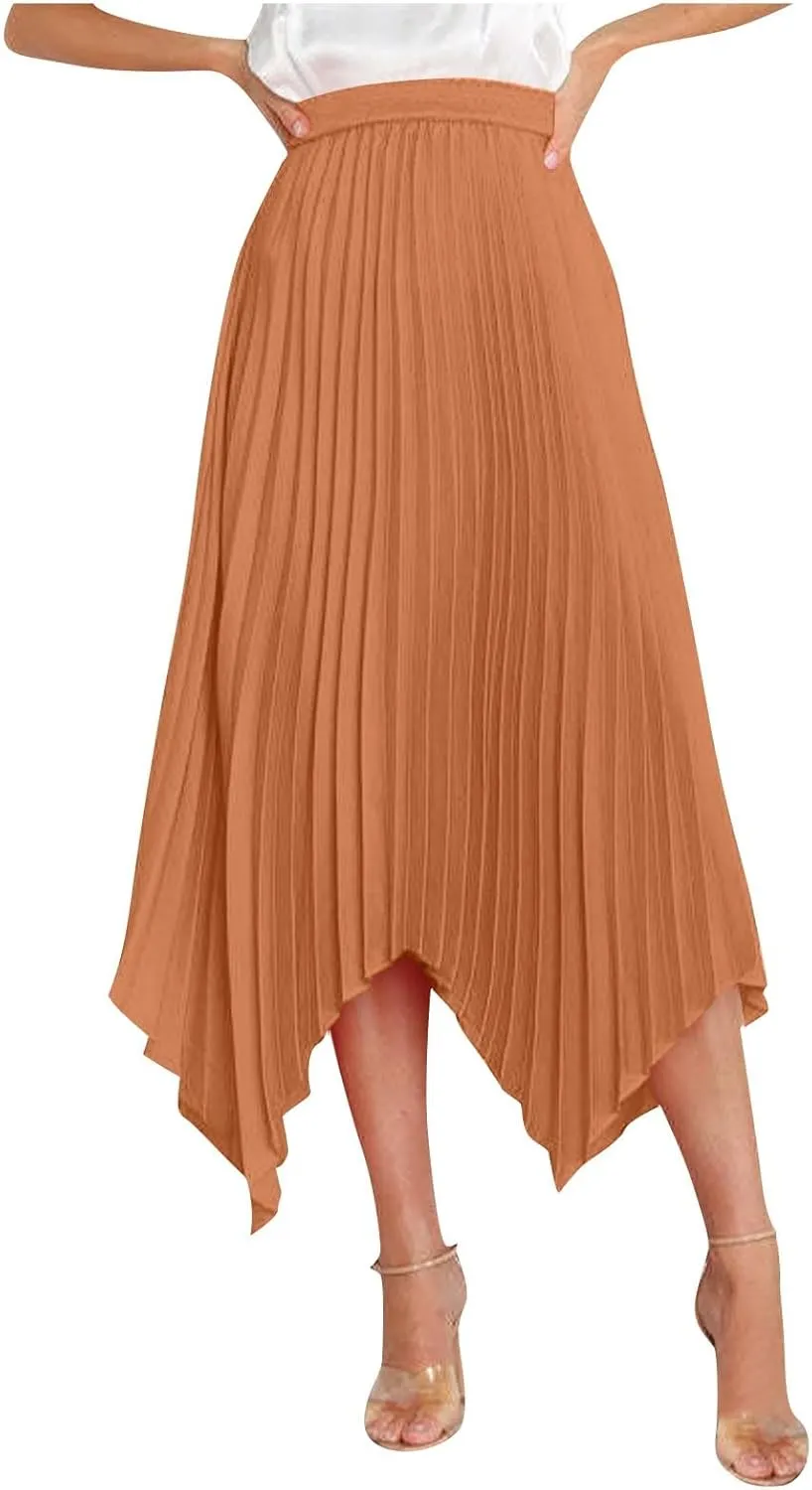 Women's Solid Color High Waisted Midi Skirt, Ruched Casual Irregular Hem Trendy Clothes Summer Going Out Casual Skirts
