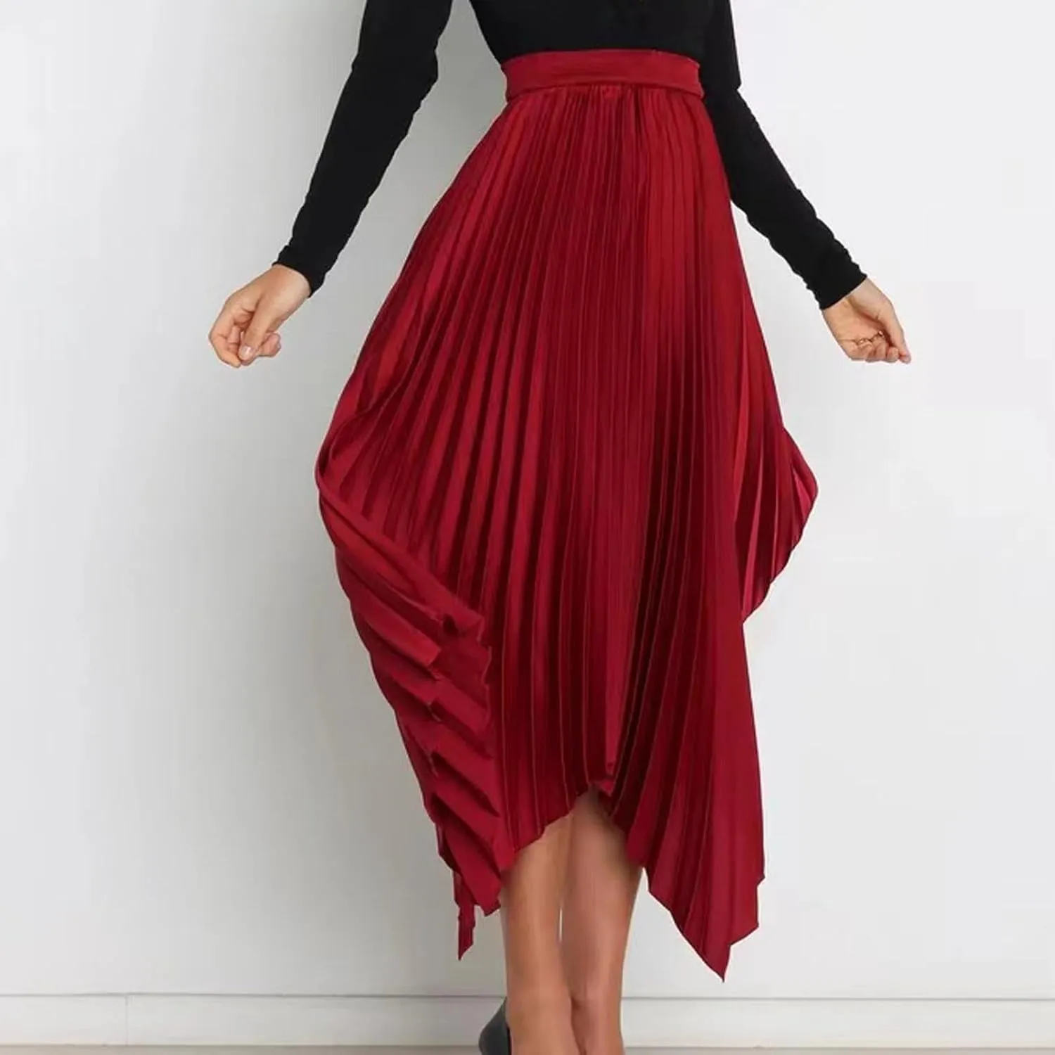 Women's Solid Color High Waisted Midi Skirt, Ruched Casual Irregular Hem Trendy Clothes Summer Going Out Casual Skirts