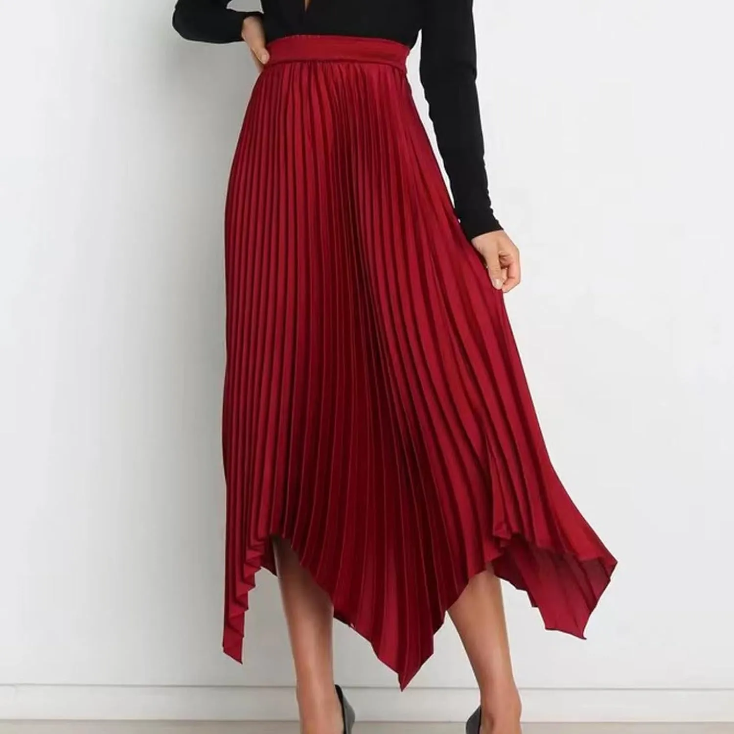 Women's Solid Color High Waisted Midi Skirt, Ruched Casual Irregular Hem Trendy Clothes Summer Going Out Casual Skirts