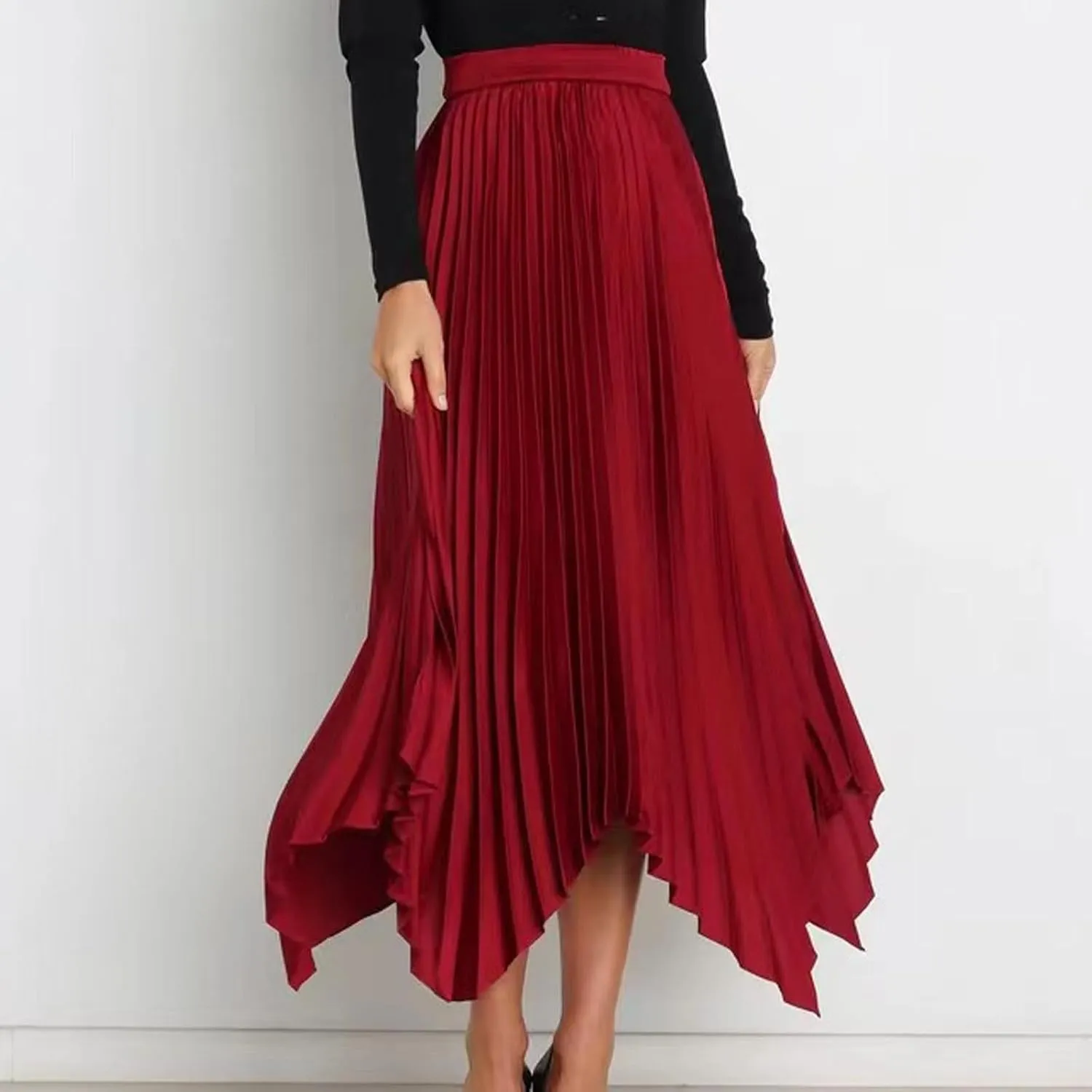 Women's Solid Color High Waisted Midi Skirt, Ruched Casual Irregular Hem Trendy Clothes Summer Going Out Casual Skirts