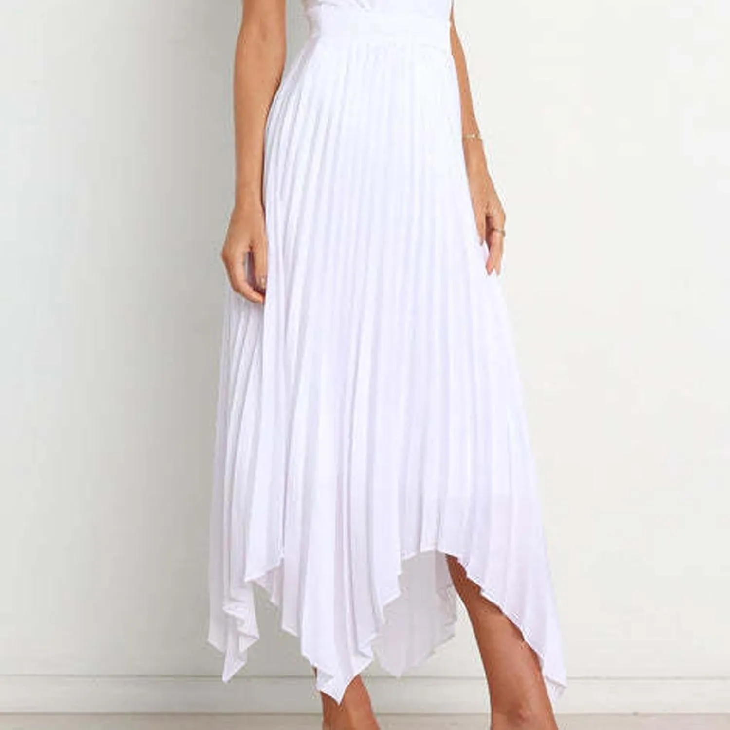 Women's Solid Color High Waisted Midi Skirt, Ruched Casual Irregular Hem Trendy Clothes Summer Going Out Casual Skirts
