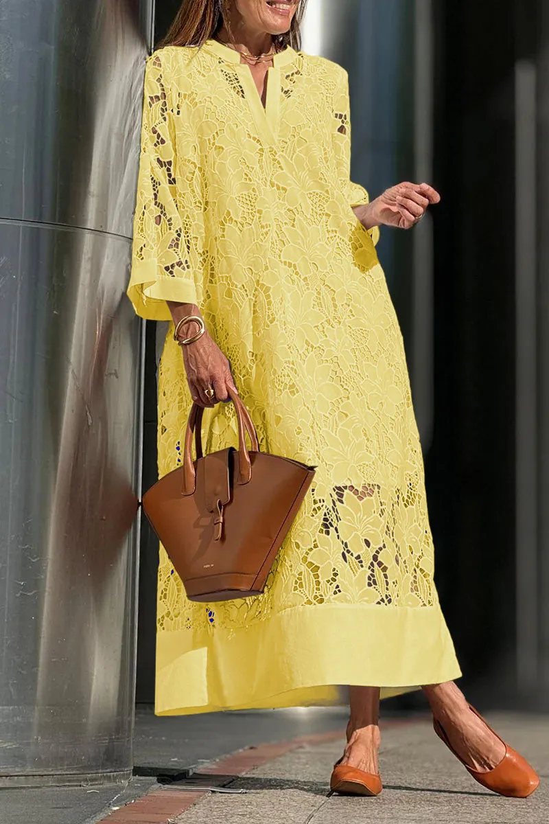 Women's Spring Casual V-Neck Lace Long Dress