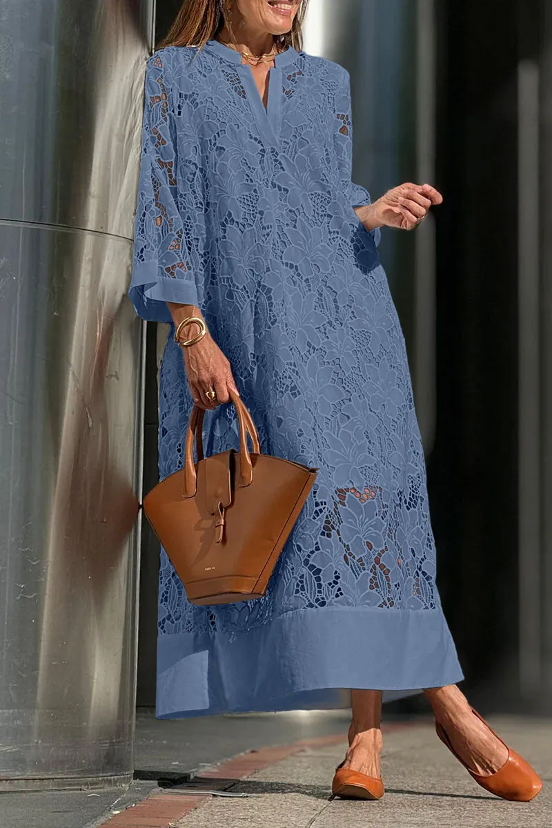Women's Spring Casual V-Neck Lace Long Dress