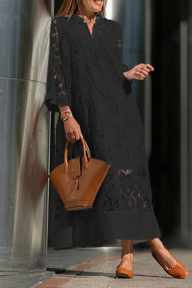 Women's Spring Casual V-Neck Lace Long Dress