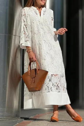 Women's Spring Casual V-Neck Lace Long Dress