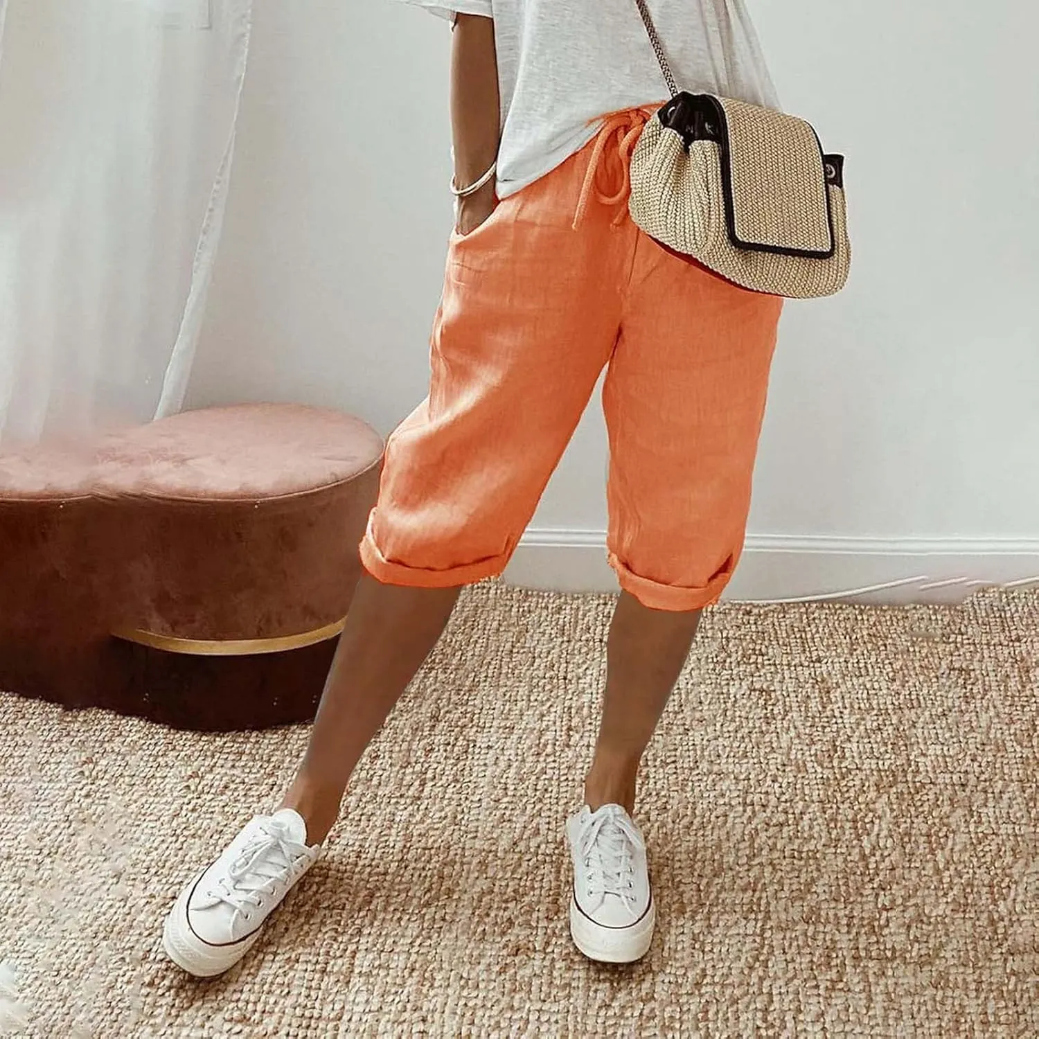 Womens Sweat Pants Loose Pants Comfy Work Pants with Elastic High Waist Paper Bag Drawstring Pant Comfy High Waisted