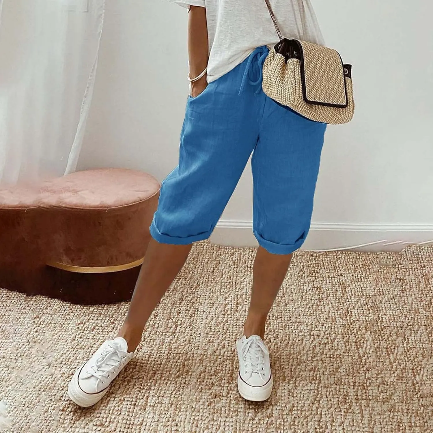 Womens Sweat Pants Loose Pants Comfy Work Pants with Elastic High Waist Paper Bag Drawstring Pant Comfy High Waisted